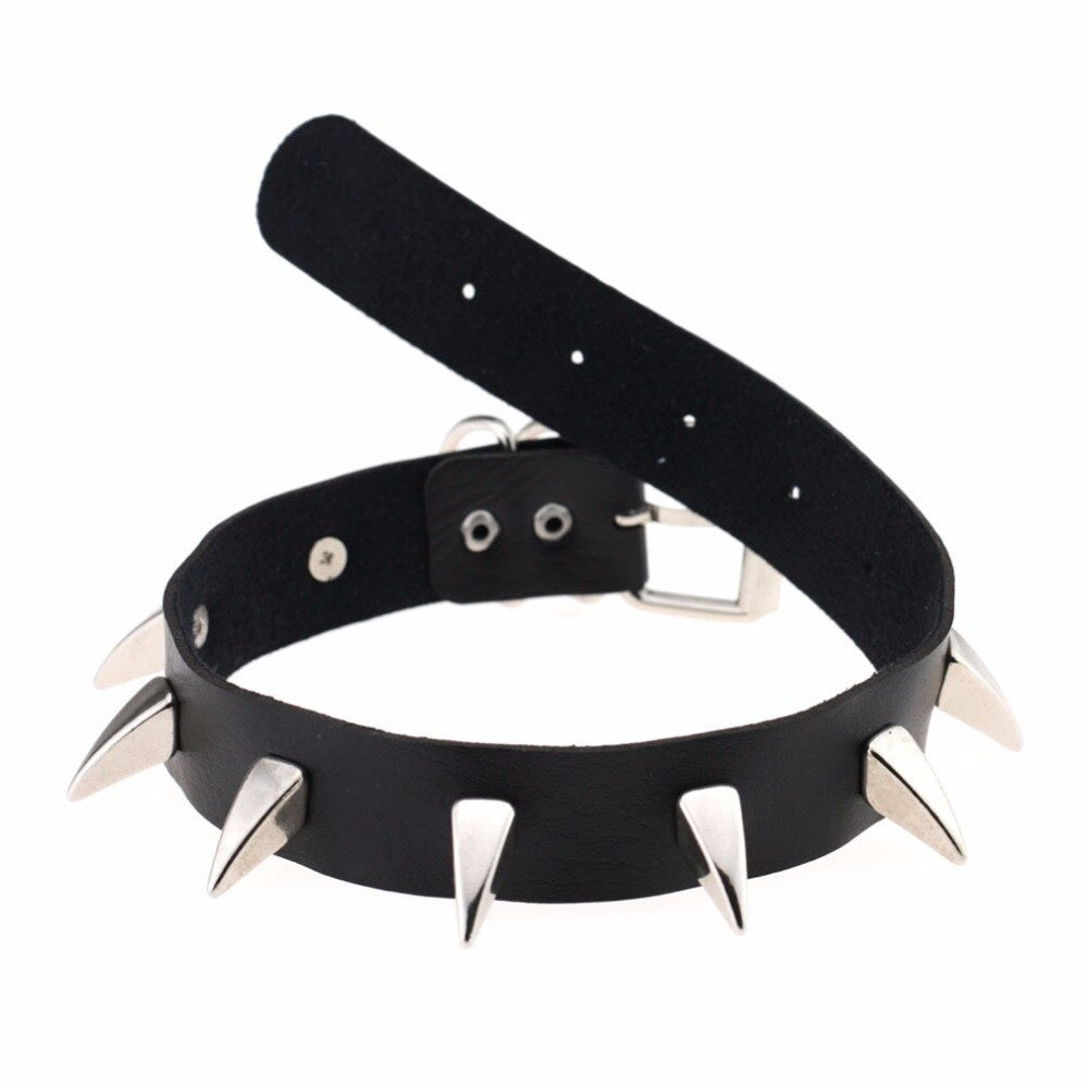 Rock Style Leather Choker Necklace for Men and Women / Rivet Collar Spiked Choker