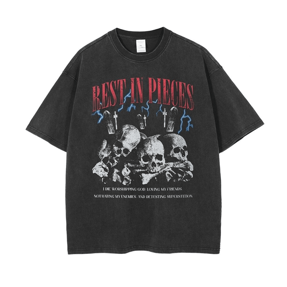 Rock Style Letter Skull Printed Oversize T Shirt / Fashion Casual Tee Shirts for Men and Women