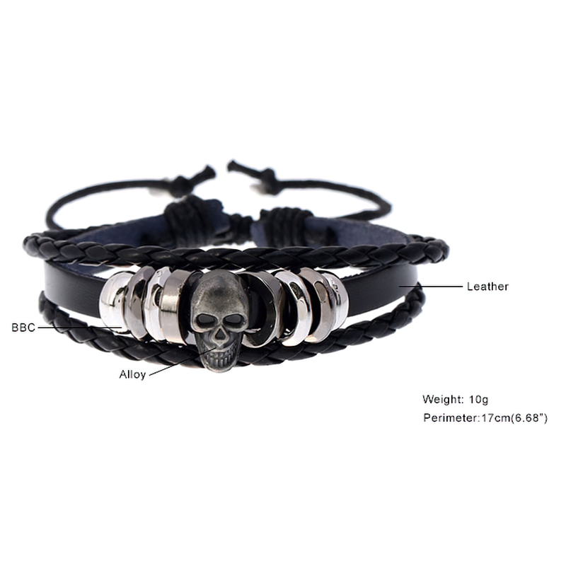 Rock Style Manual Weave Bracelet for Men and Women / Creative Multi-layer Leather Skull Bracelet