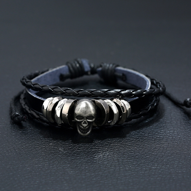 Rock Style Manual Weave Bracelet for Men and Women / Creative Multi-layer Leather Skull Bracelet