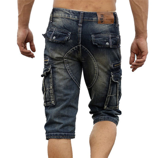 CLEARANCE / Rock Style Men cargo shorts / Washed denim / Alternative fashion clothing