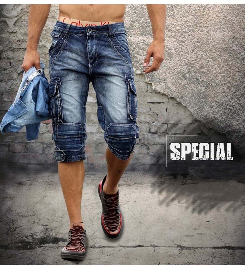 CLEARANCE / Rock Style Men cargo shorts / Washed denim / Alternative fashion clothing
