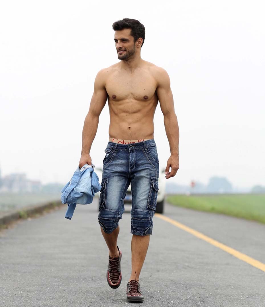 CLEARANCE / Rock Style Men cargo shorts / Washed denim / Alternative fashion clothing