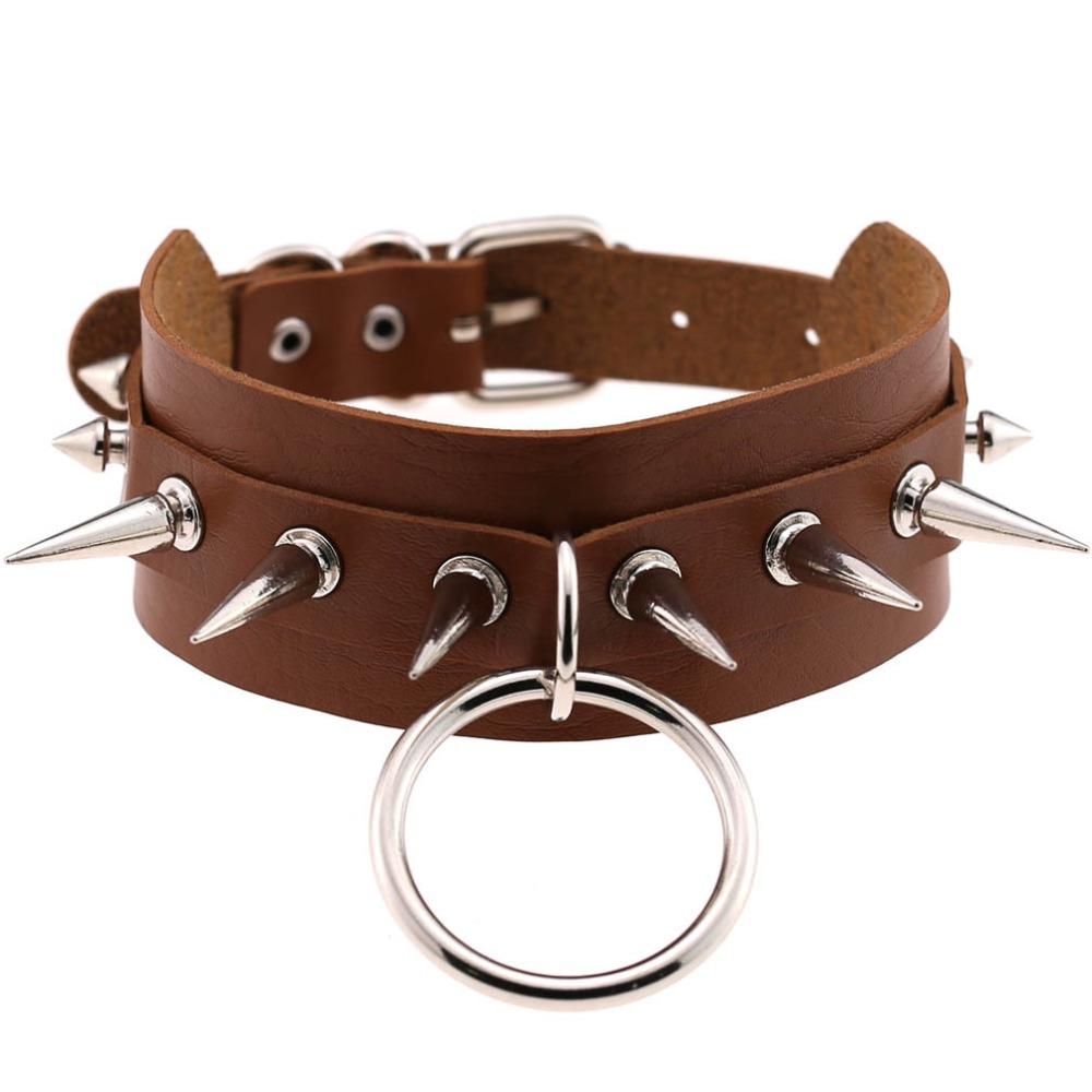 Rock Style O-Round Chokers for Women and Men / Leather Chokers with Spike Rivets