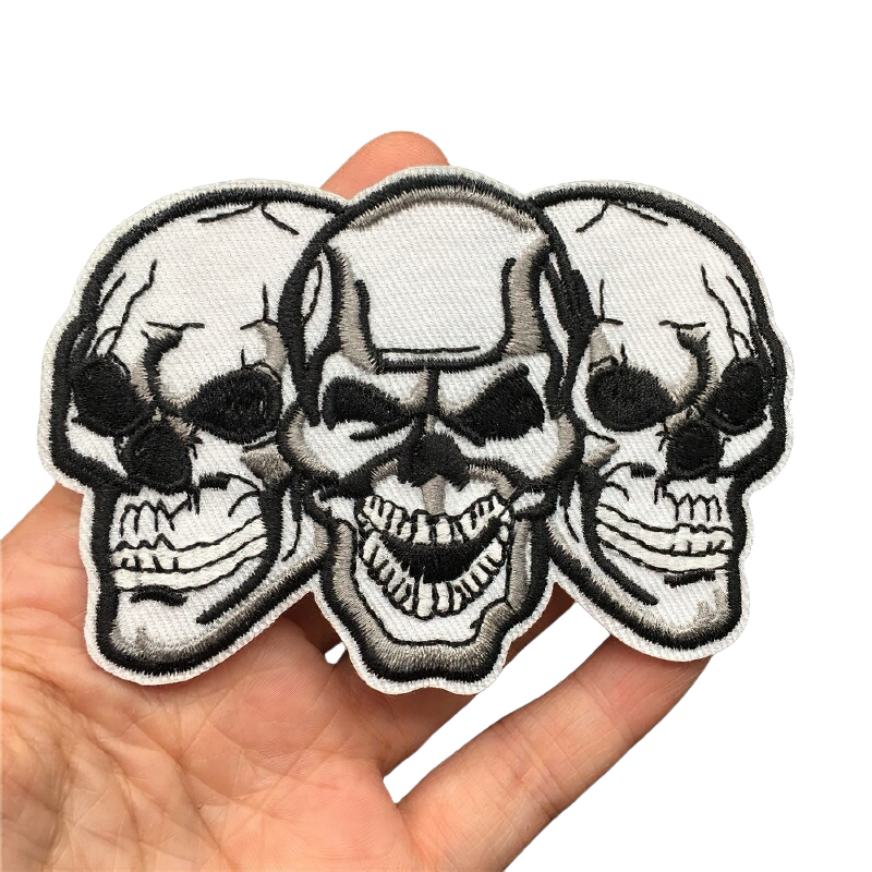 Rock Style Patch For Clothing Of Three Gothic Skull / Alternative Fashion Accessory