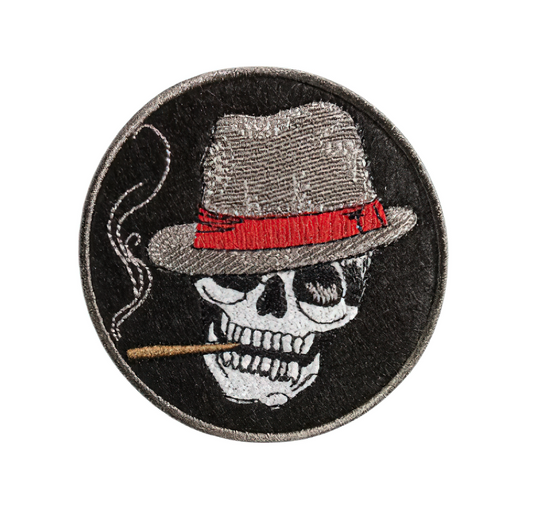 Rock Style Patch Of Skull With Hat And Cigar In Teeth / Unisex Gothic Accessories