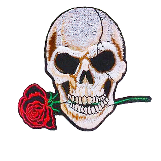 Rock Style Patches Of Skull With Rose In Teeth / Unisex Accessory For Jackets and Bags