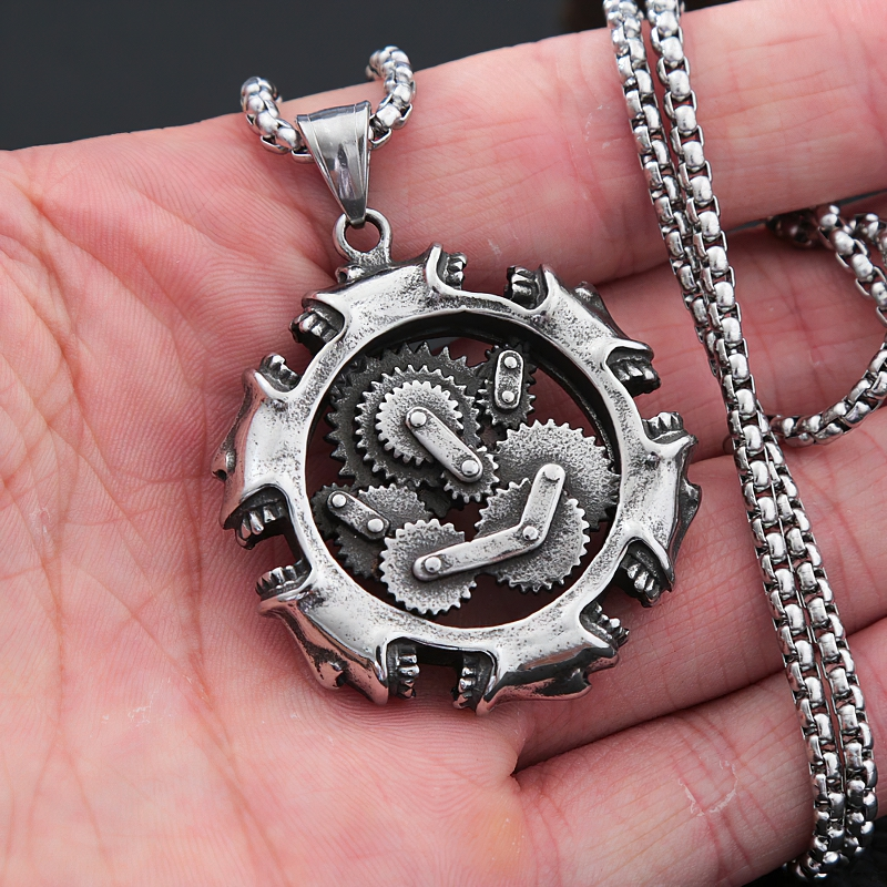 Rock Style Pendant Of Mechanical Skull / Unisex Necklace Gothic Stainless Steel Jewelry