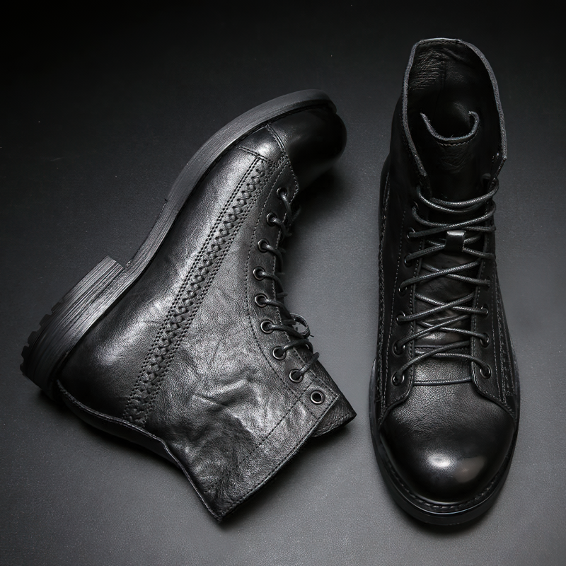 Rock Style PU Leather Men's Boots / Aesthetic Shoes For Men / Vintage Lace-up Ankle Boots