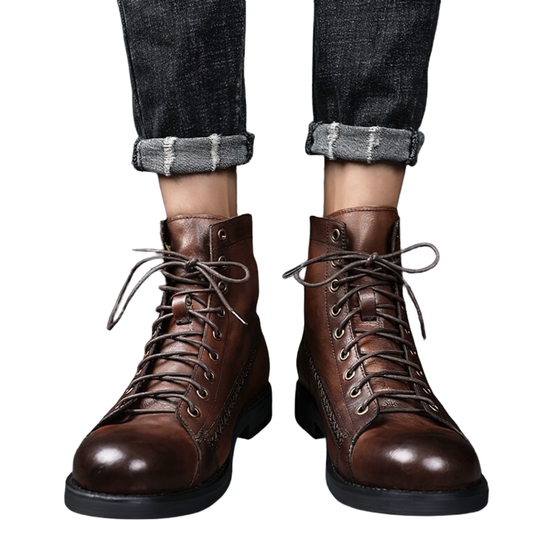 Rock Style PU Leather Men's Boots / Aesthetic Shoes For Men / Vintage Lace-up Ankle Boots