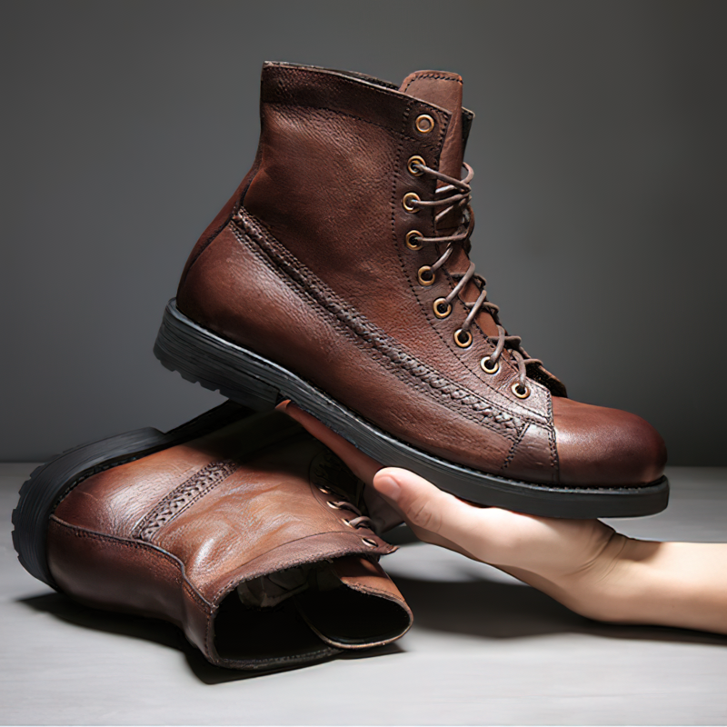 Rock Style PU Leather Men's Boots / Aesthetic Shoes For Men / Vintage Lace-up Ankle Boots