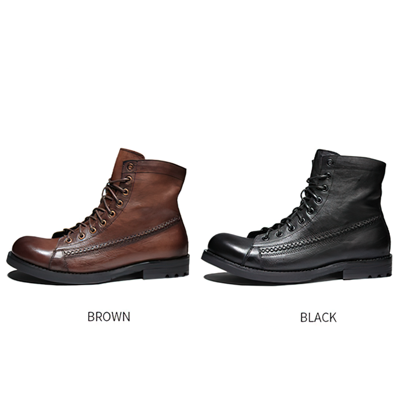 Rock Style PU Leather Men's Boots / Aesthetic Shoes For Men / Vintage Lace-up Ankle Boots