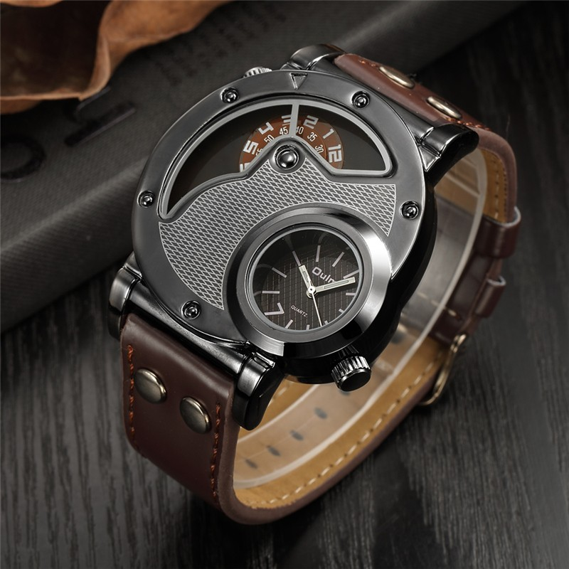 Rock Style Quartz Dual PU Leather Watch / Casual Stainless Steel Watches For Men