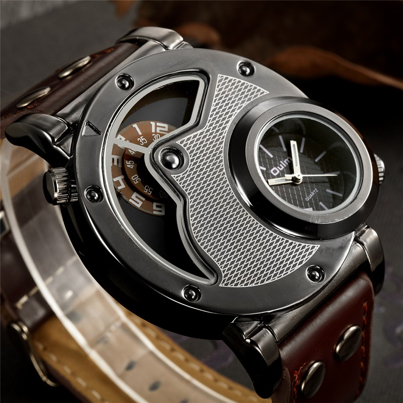 Rock Style Quartz Dual PU Leather Watch / Casual Stainless Steel Watches For Men