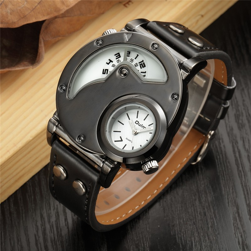 Rock Style Quartz Dual PU Leather Watch / Casual Stainless Steel Watches For Men