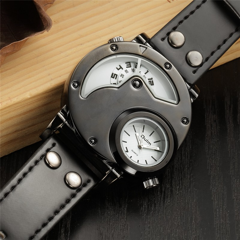 Rock Style Quartz Dual PU Leather Watch / Casual Stainless Steel Watches For Men