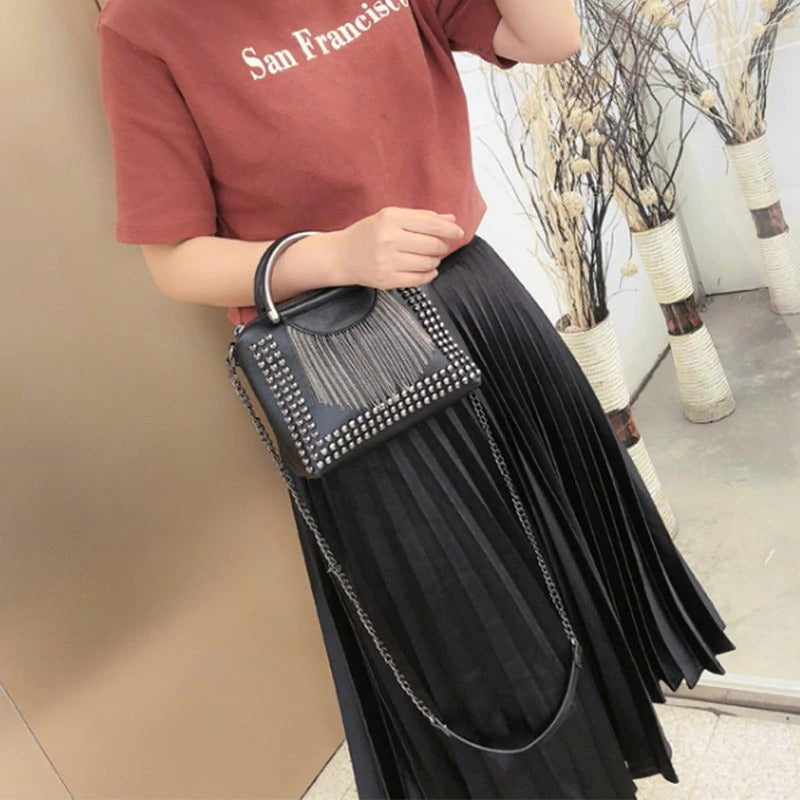Rock Style Rivet Crossbody Bags For Women / Female Alternative Fashion week Chain Messenger