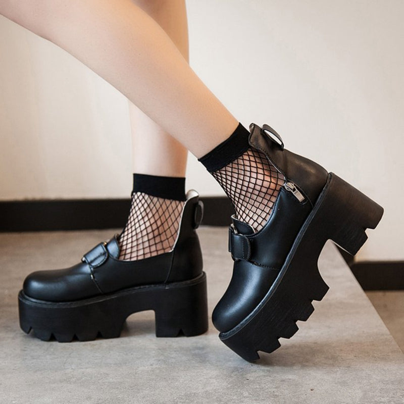 Rock Style Round Toe / Women's Chunky Pumps Shoes / Gothic Fashion Outfit