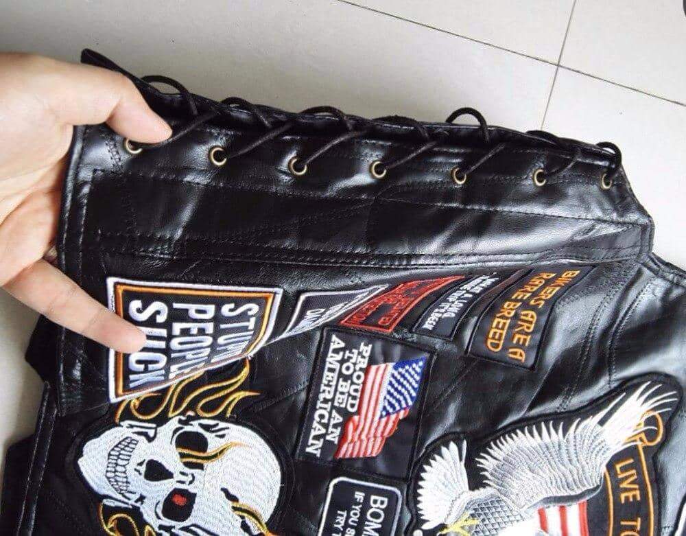 Genuine Leather Biker Vest With Patches / Rock Style Skull US Flag Eagle / Edgy Clothing