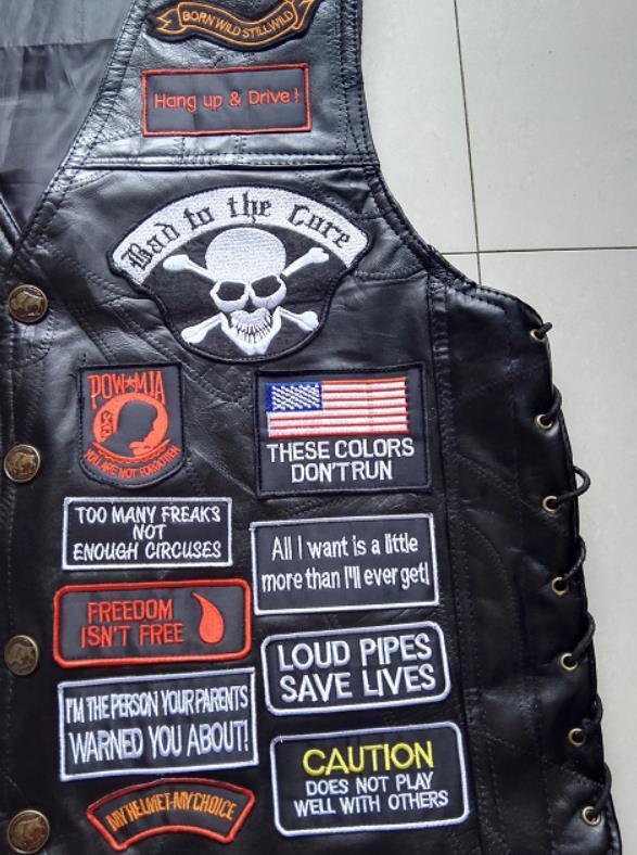Genuine Leather Biker Vest With Patches / Rock Style Skull US Flag Eagle / Edgy Clothing