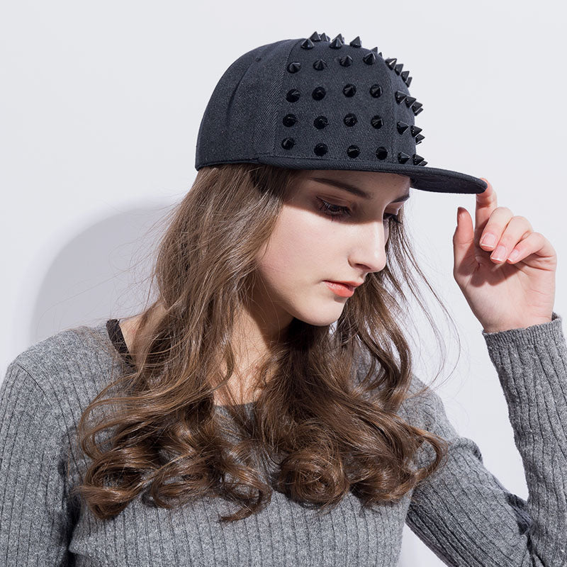 Rock Style Snapback with Spikes / Studded Spiky Punk Hat / Rivets Baseball Cap