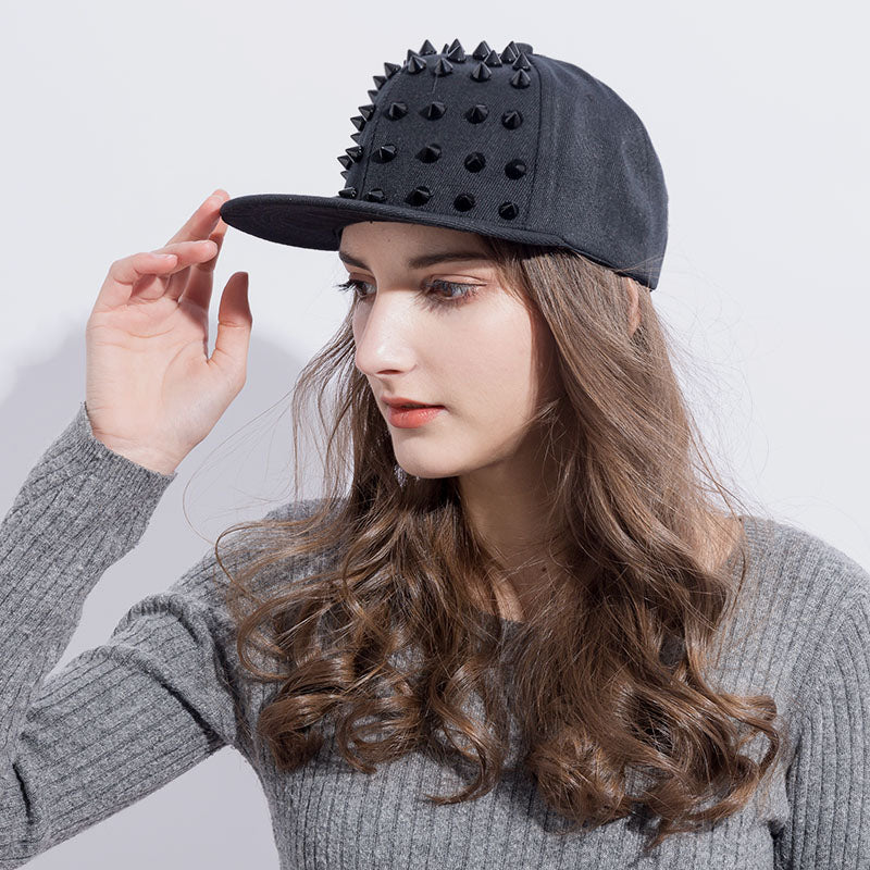 Rock Style Snapback with Spikes / Studded Spiky Punk Hat / Rivets Baseball Cap