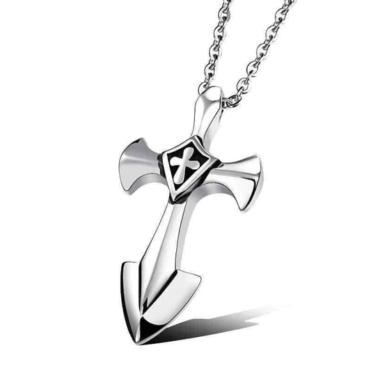 Rock Style Stainless Steel Cross Pendant With 50cm Link Chain / Alternative Jewelry