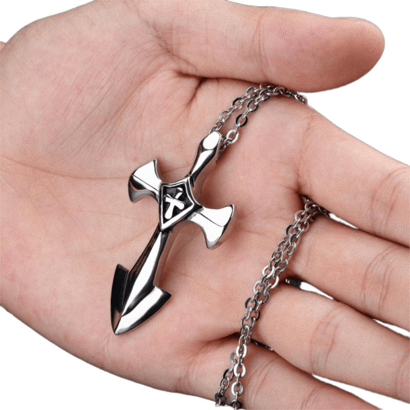 Rock Style Stainless Steel Cross Pendant With 50cm Link Chain / Alternative Jewelry