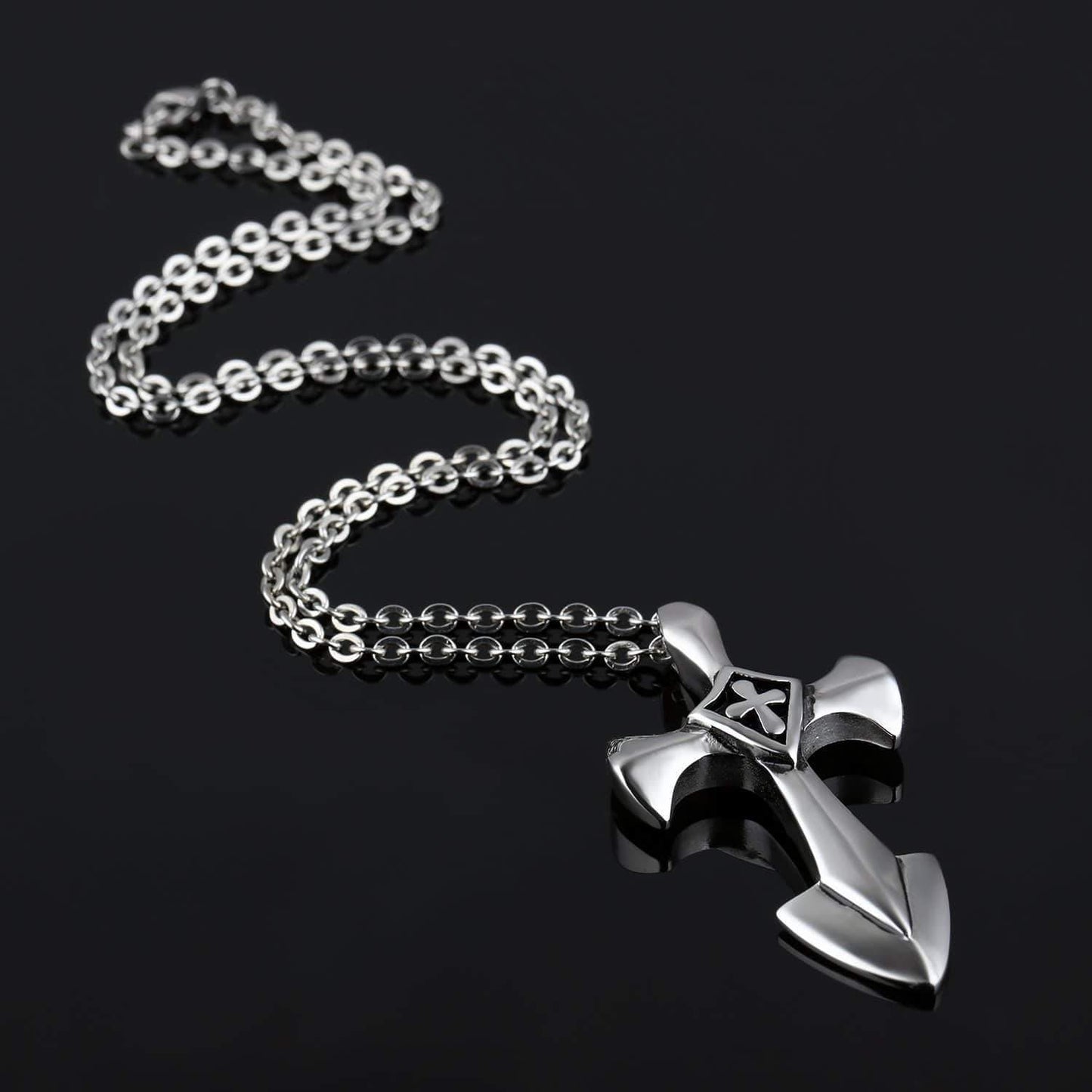 Rock Style Stainless Steel Cross Pendant With 50cm Link Chain / Alternative Jewelry