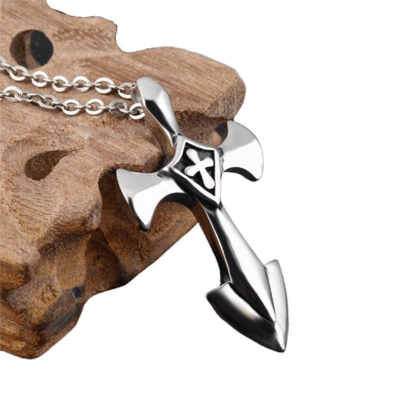 Rock Style Stainless Steel Cross Pendant With 50cm Link Chain / Alternative Jewelry