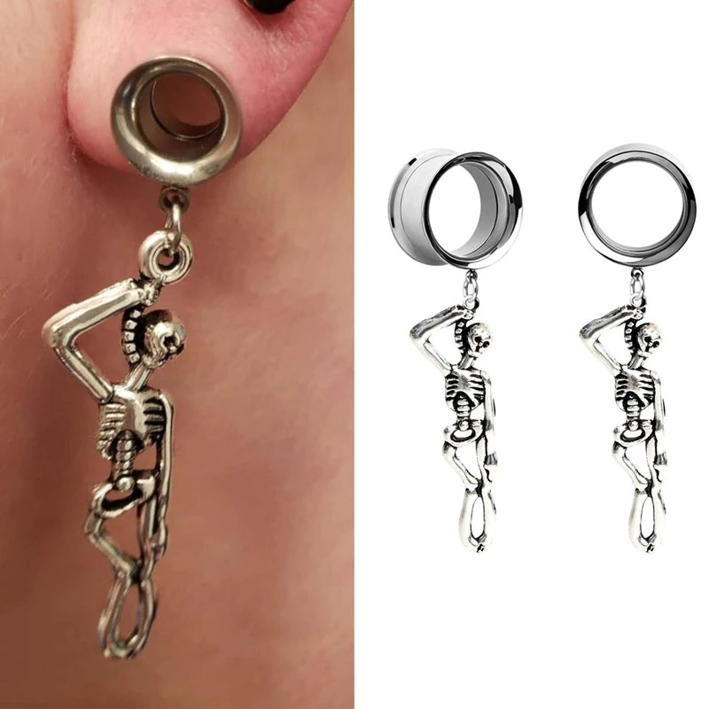 Rock Style Stainless Steel Skulls Tunnels / Vintage Unisex Skeletons Jewellery