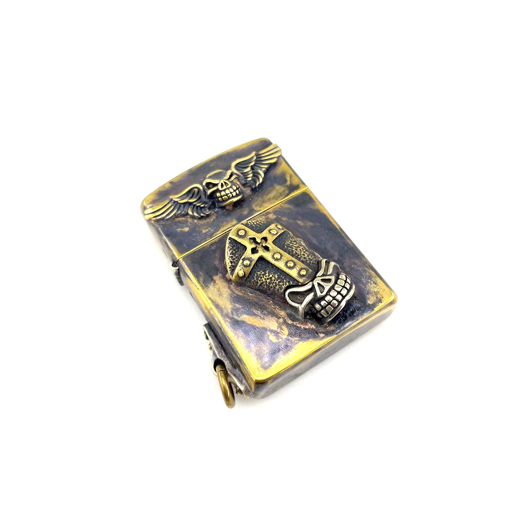 Rock Style Unisex Lighter Case With Cross And Wings / Vintage Skull Box For Lighter