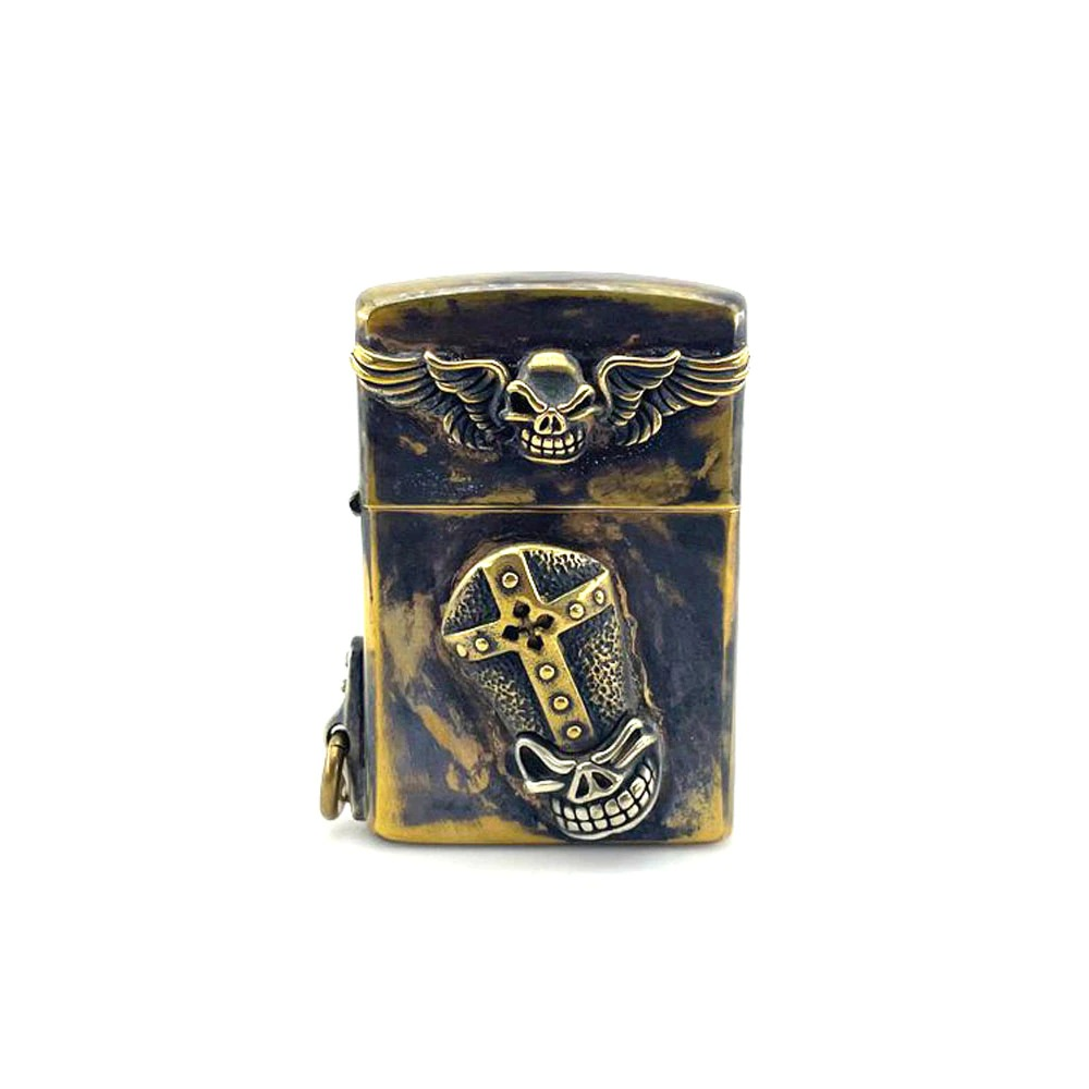 Rock Style Unisex Lighter Case With Cross And Wings / Vintage Skull Box For Lighter