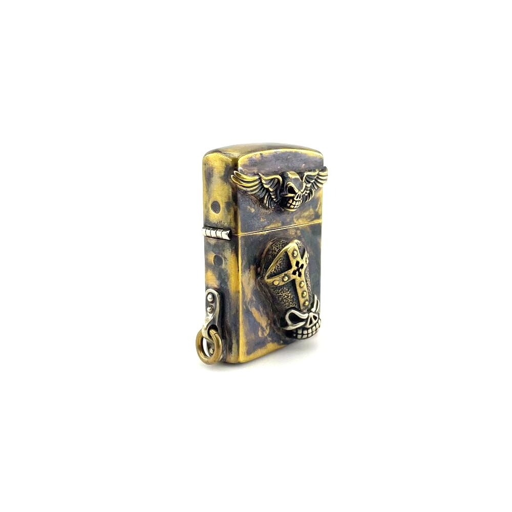 Rock Style Unisex Lighter Case With Cross And Wings / Vintage Skull Box For Lighter