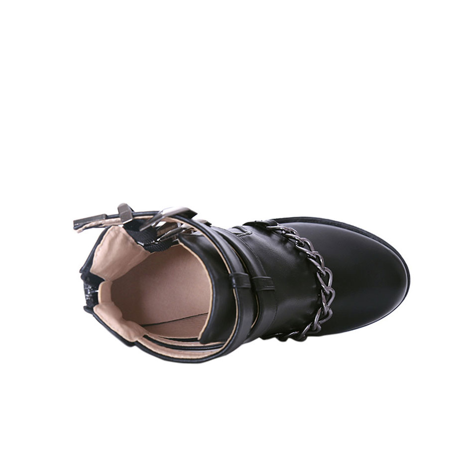 Rock Style Women High Heel Boots With Chain / Round Toe Thick Platform Buckle Shoes