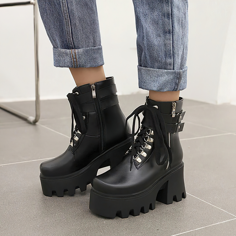 Rock Style Women Lacing Motorcycle Boots / Platform Boots on Heels
