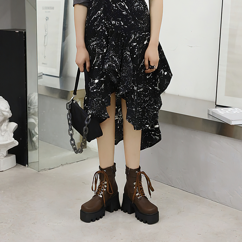 Rock Style Women Lacing Motorcycle Boots / Platform Boots on Heels