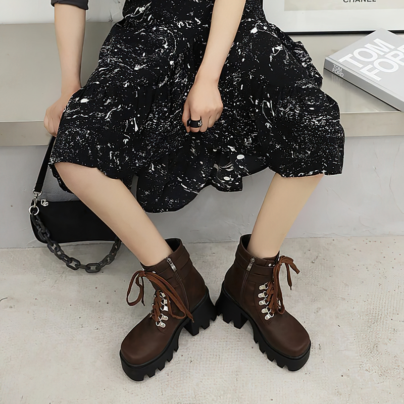 Rock Style Women Lacing Motorcycle Boots / Platform Boots on Heels