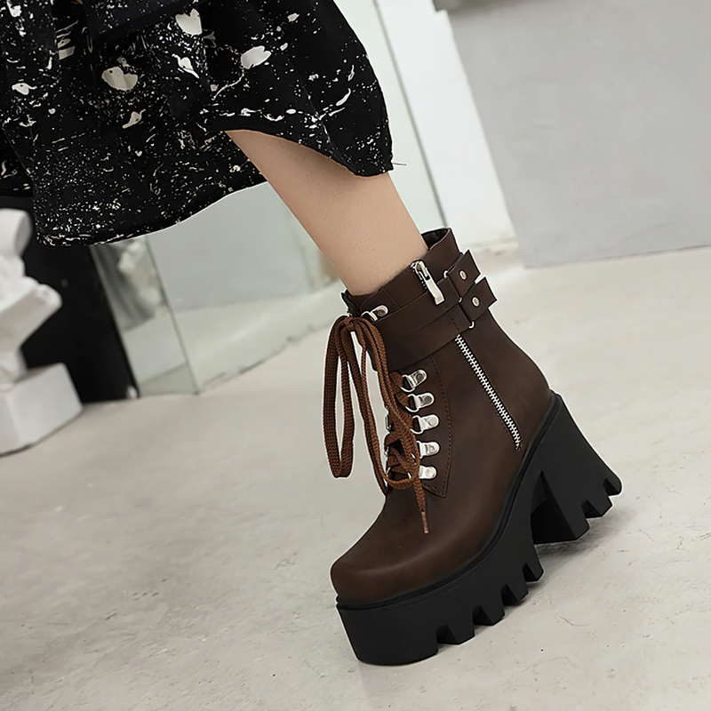Rock Style Women Lacing Motorcycle Boots / Platform Boots on Heels