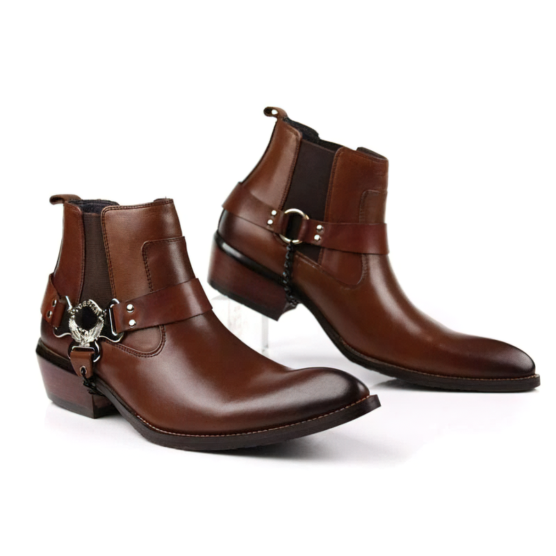 Rocker Chick Buckle Solid Shoes / High Heels Men's Boots / Thick Pointed Toe Ankle Boots