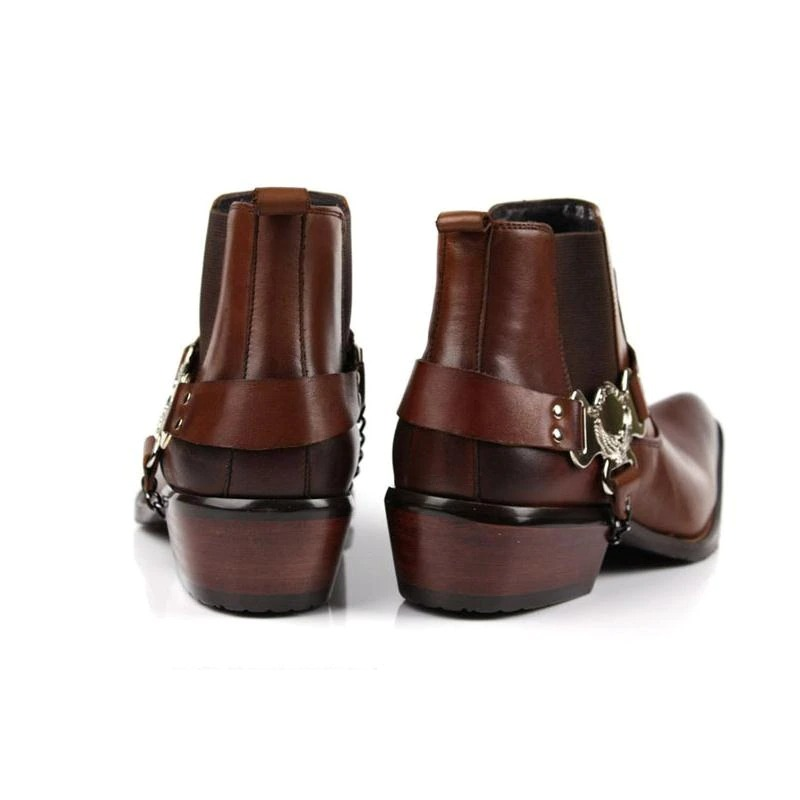 Rocker Chick Buckle Solid Shoes / High Heels Men's Boots / Thick Pointed Toe Ankle Boots