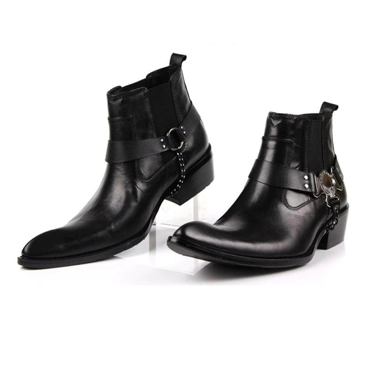 Rocker Chick Buckle Solid Shoes / High Heels Men's Boots / Thick Pointed Toe Ankle Boots