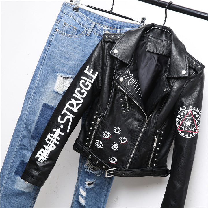 Rocker Girl Outfit / Faux Soft Leather Motorcycle Jacket