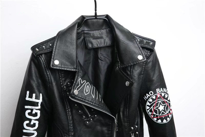 Rocker Girl Outfit / Faux Soft Leather Motorcycle Jacket