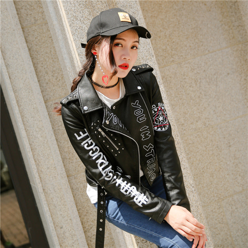 Rocker Girl Outfit / Faux Soft Leather Motorcycle Jacket