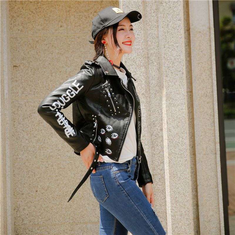 Rocker Girl Outfit / Faux Soft Leather Motorcycle Jacket