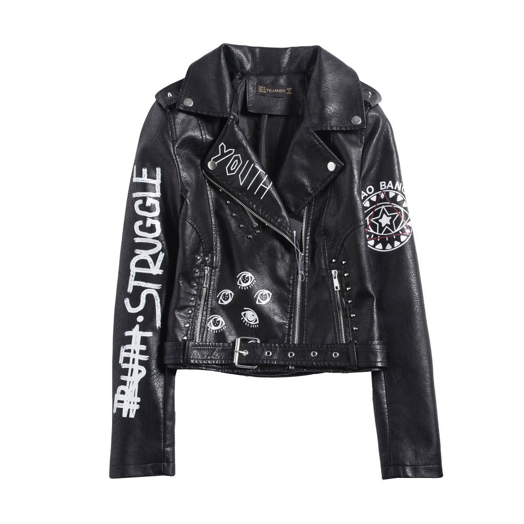 Rocker Girl Outfit / Faux Soft Leather Motorcycle Jacket