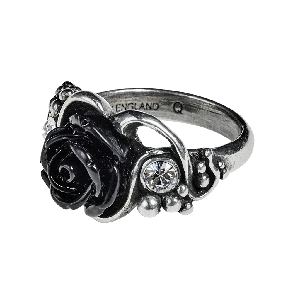 Romance Black Rose and Crystal Gothic Vine Ring