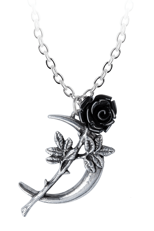 Romance Pendant with Black Rose and Crescent Moon
