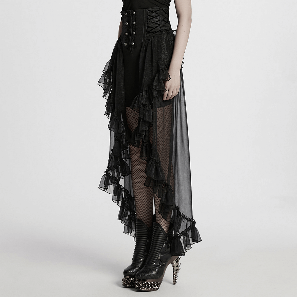 Romantic High Waist Gothic Mesh Skirt with Ruffle Layers